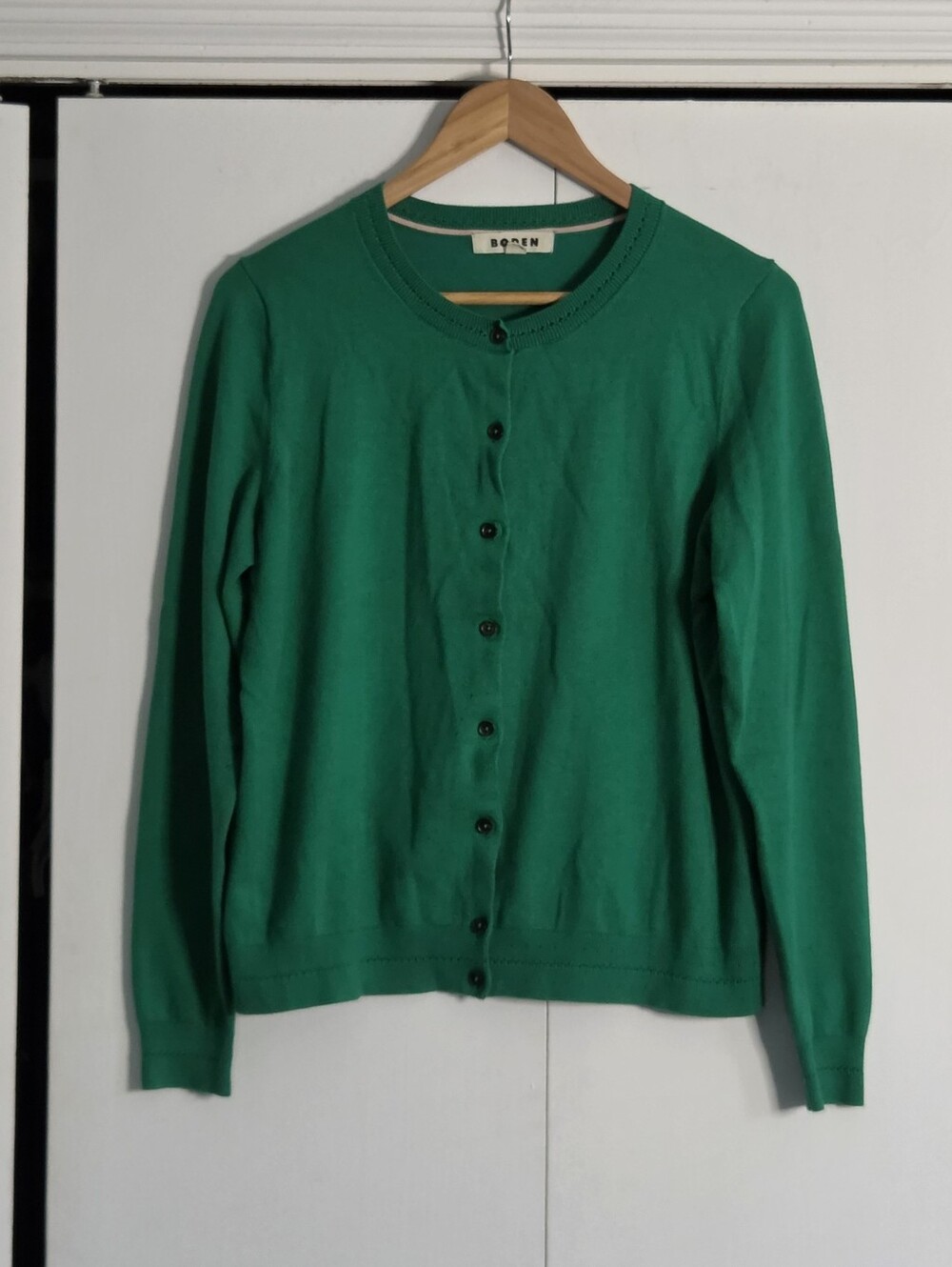 Boden Women's Emerald Green Crewneck Button Cardigan